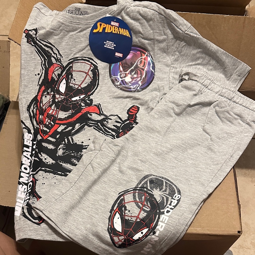 Marvel Miles Morales Graphic Gray Tee and Shorts with Red & Black Accents